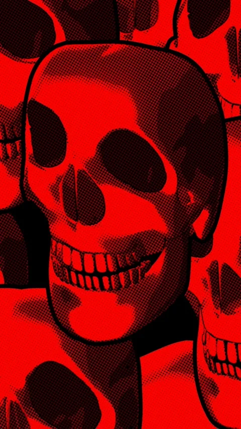 Seamless vertical video red skulls printed drawn style cartoon. Hypnotic 動画素材 319856473