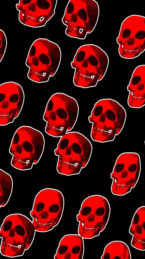 Seamless vertical video red skulls printed drawn style cartoon. Hypnotic Stock Footage 320248720
