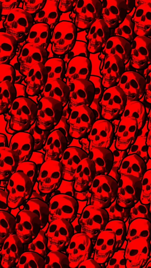 Seamless vertical video red skulls printed drawn style cartoon. Hypnotic Stock Footage 320250134
