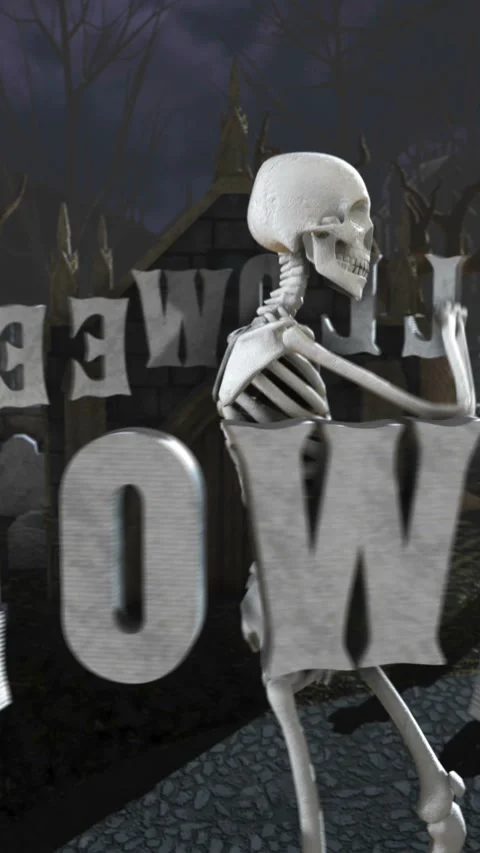 Seamless vertical video of skeleton with a sexy dance in a cemetery at night. Stock-Footage 336927143
