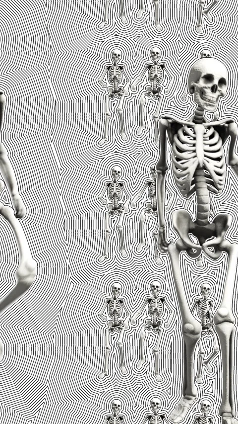 Seamless vertical video of skeletons dancing  with stroke effect. Funny Vidéo 336928262