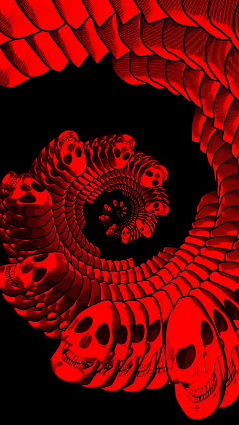 Seamless vertical video of swirl of red skulls printed drawn style cartoon. Stock Footage 320248593