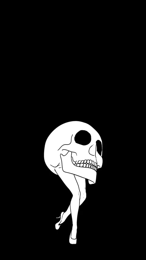 Seamless vertical video of a walking skull in printed drawn style cartoon. Funny Stock Footage 320245933