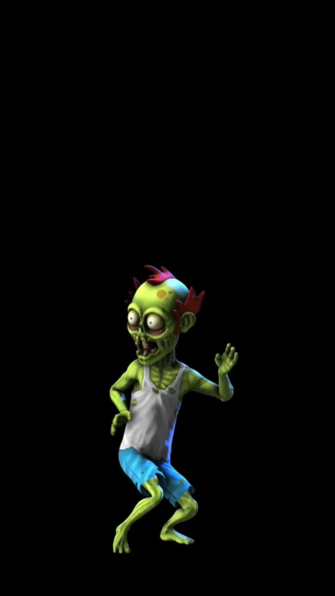 Seamless vertical video of a zombie dancing twist isolated with copyspace. Funny Stock Footage 311932766