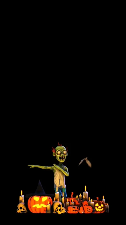 Seamless vertical video of a zombie dancing salsa with a bat, candles and Jack Stock Footage 312000797