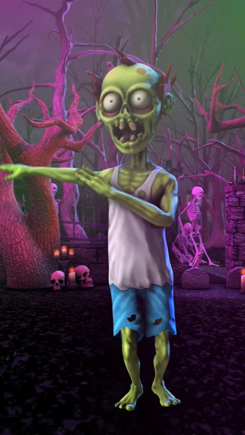 Seamless vertical video of a zombie dancing salsa in a party at a graveyard with Stock Footage 313008302