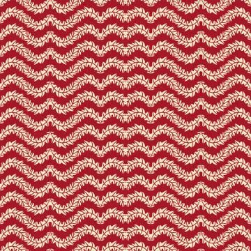 Seamless vetor pattern with wavy stripes of leaves on a red background Stock Illustration