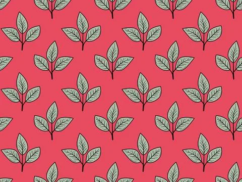 Seamless vibrant coral pattern featuring stylized greygreen leaf motifs. Pe.. Stockillustratie