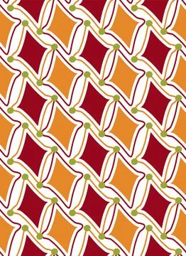 Seamless, vibrant pattern of diagonally arranged rhombuses and circles. Stock Illustration