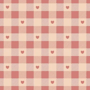 Seamless Vichy check pattern for Valentine's Day. Gingham pattern with hear.. Stock Illustration