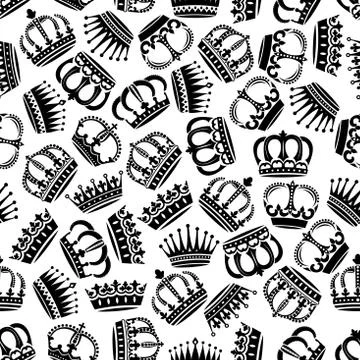 Seamless victorian royal crowns pattern background Stock Illustration