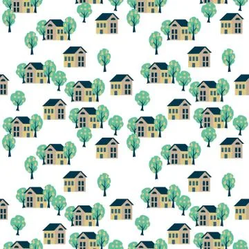 Seamless village pattern Stock Illustration