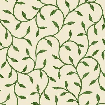 Seamless Vine Pattern with Twisting Green Leaves Organic Natural Botanical Stock Illustration
