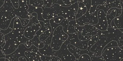 Seamless vintage celestial pattern with stars on black sky, astrological Stock Illustration