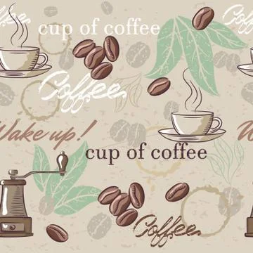 Seamless vintage coffee pattern. Stock Illustration