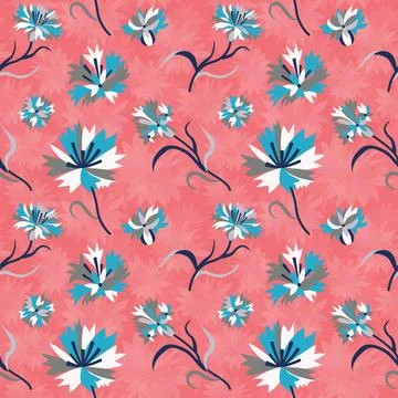 Seamless Vintage Floral Pattern with Corn Flowers Stock Illustration