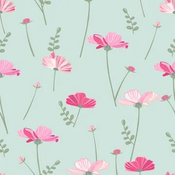 Seamless vintage floral pattern on light blue background. With pink florals Stock Illustration