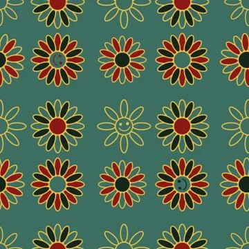 Seamless vintage geometric pattern with simple flower shapes Illustrazione stock