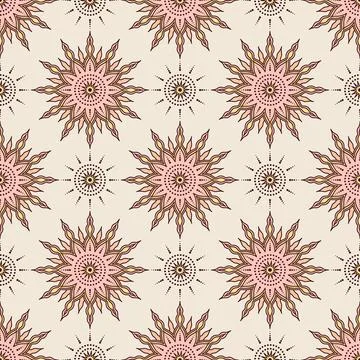 Seamless vintage inspired pattern with ornate flowers on light background. Stock Illustration