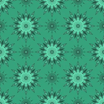 Seamless vintage inspired pattern with ornate flowers on  muted green backg.. Stock Illustration