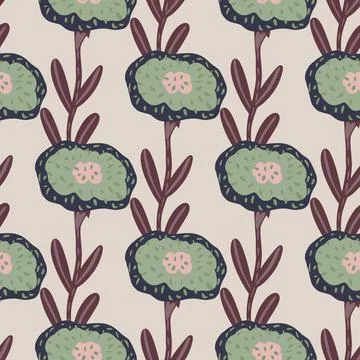 Seamless vintage nature pattern with creative green flower elements. Grey bac Stockillustratie