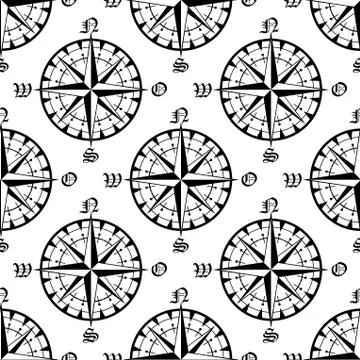 Seamless vintage navigation compass pattern Stock Illustration