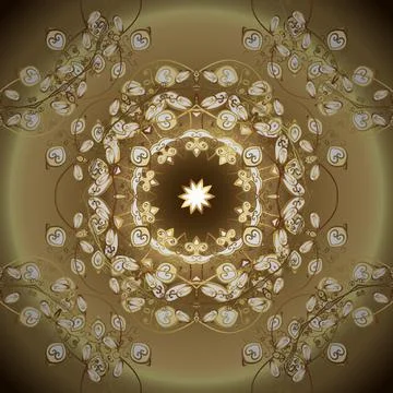 Seamless vintage pattern on beige and brown colors with golden elements. Christm イラスト素材