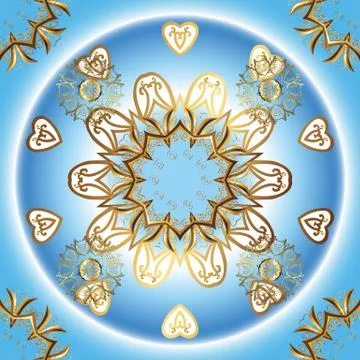 Seamless vintage pattern on blue and neutral colors with golden elements. Christ 스톡 일러스트
