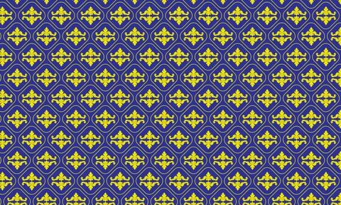 Seamless vintage pattern with blue flowers and golden stars on decorative wallpa Stock Illustration