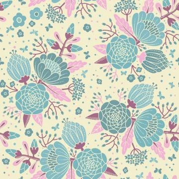 Seamless vintage pattern with decorative flowers. Stock Illustration