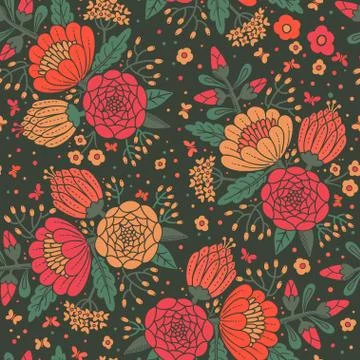 Seamless vintage pattern with decorative flowers. Stock Illustration