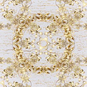 Seamless vintage pattern on gray, beige and brown colors with golden elements. C Illustrazione stock