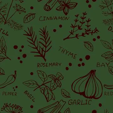 Seamless vintage pattern hand drawn herbs Illustrazione stock