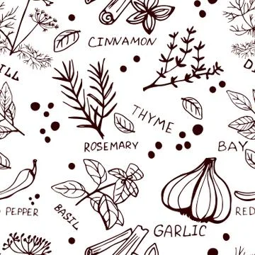 Seamless vintage pattern hand drawn herbs Stock Illustration