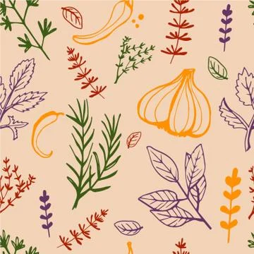 Seamless vintage pattern hand drawn herbs Stock Illustration