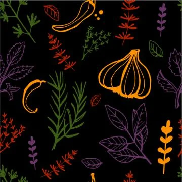 Seamless vintage pattern hand drawn herbs Stock Illustration