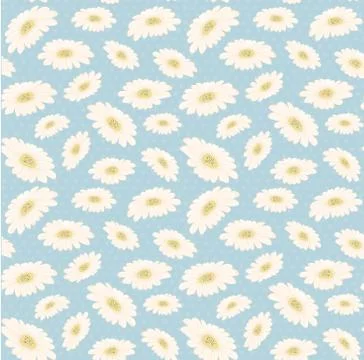 Seamless vintage pattern hand drawn white daisy flower Illustrazione stock