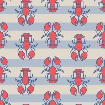 Seamless vintage pattern with hand drawn lobsters. Marine inspired seafood .. Stock Illustration