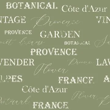 Seamless vintage pattern with lavender and dream of Provence lettering and te Stock Illustration