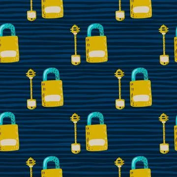 Seamless vintage pattern with lock and keys simple ornament. Victorian yellow Stock Illustration