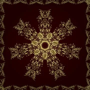 Seamless vintage pattern on neutral and brown colors with golden elements. Chris Illustrazione stock