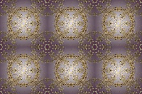 Seamless vintage pattern on neutral, beige and brown colors with golden elements Stock Illustration