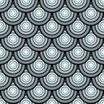 Seamless vintage pattern of overlapping shells in art deco style. Illustrazione stock