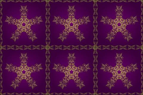 Seamless vintage pattern on purple, brown and neutral colors with golden element Stock Illustration
