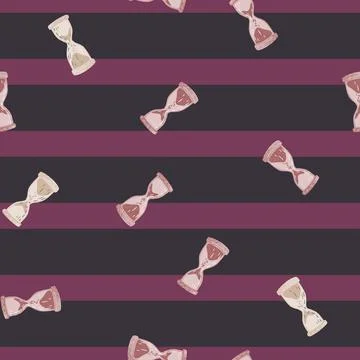 Seamless vintage pattern with random hourglass silhouettes. Purple striped ba Stock Illustration
