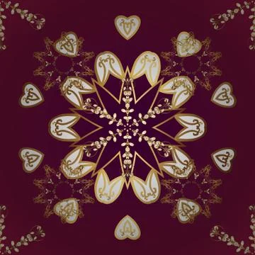 Seamless vintage pattern on red and purple colors with golden elements. Golden s Stock Illustration
