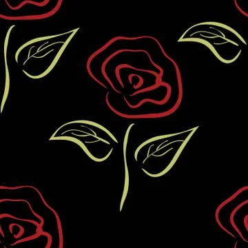 Seamless vintage pattern with red roses. Vector illustration. Stock Illustration