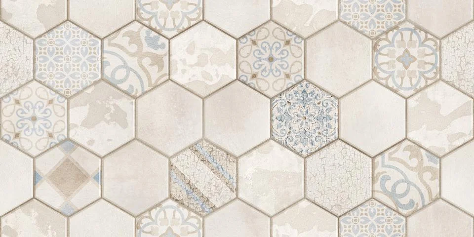 Seamless vintage pattern with scuff effect. Patchwork tiles. Stockillustratie