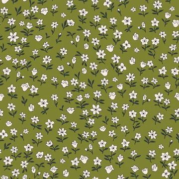 Seamless vintage pattern. small white flowers . green background. vector text Stock Illustration