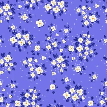 Seamless vintage pattern. Small white flowers Light purple background. Vector Stock Illustration